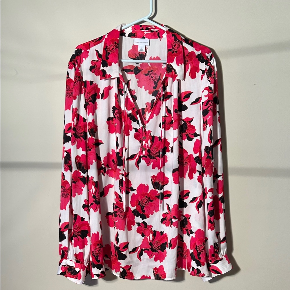 Liz Claiborne Floral Blouse - Red, White and Black